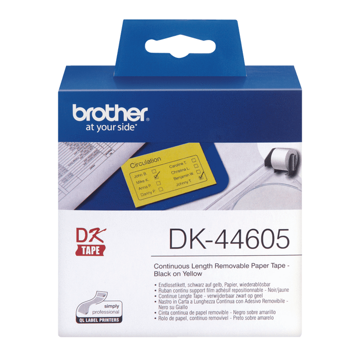 Brother DK 44605 Continuous Label 62mm x 30.48mt Black on Yellow DSBDK44605