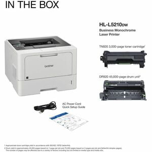 Brother HL HL-L5210DW Desktop Wireless Laser Printer - Monochrome - 48 ppm Mono - 1200 x 1200 dpi Print - Automatic Duplex Print - 350 Sheets Input - Ethernet - Wireless LAN - Brother iPrint&Scan, Wi-Fi Direct, Mopria, Apple AirPrint - 90000 Pages Duty... IM6141572