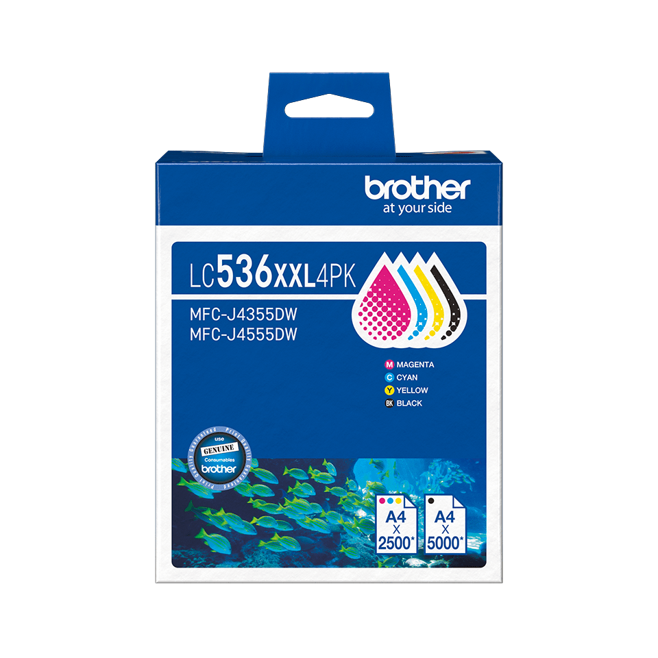 Brother LC536XXL 4 Pack Genuine Ink (Black, Cyan, Magenta, Yellow ...