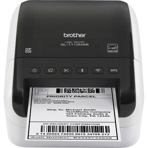 Brother QL-1110NWB Desktop Direct Thermal Printer - Monochrome - Label Print - Ethernet - USB - Bluetooth - 3 m Print Length - 101.60 mm (4") Print Width - 110 mm/s Mono - 300 x 300 dpi - Wireless LAN - 103.60 mm Label Width IM4140250
