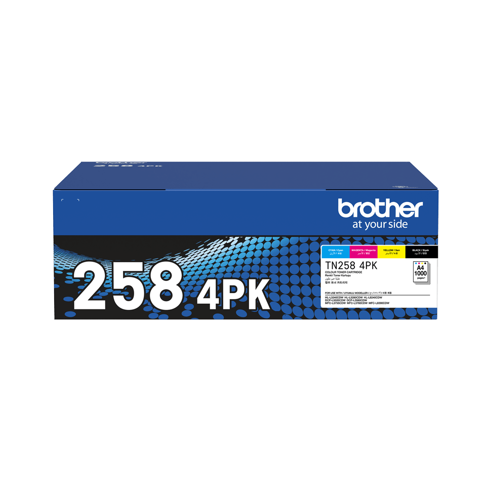 Brother TN258 Genuine Toner, 4's Pack (Black, Cyan, Magenta, Yellow ...
