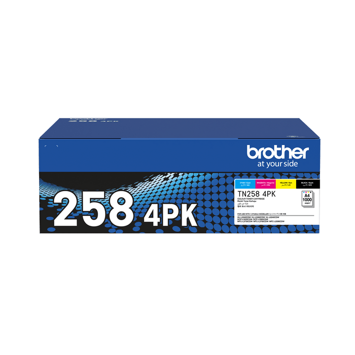 Brother TN258 Genuine Toner, 4's Pack (Black, Cyan, Magenta, Yellow) DSBN2584PK