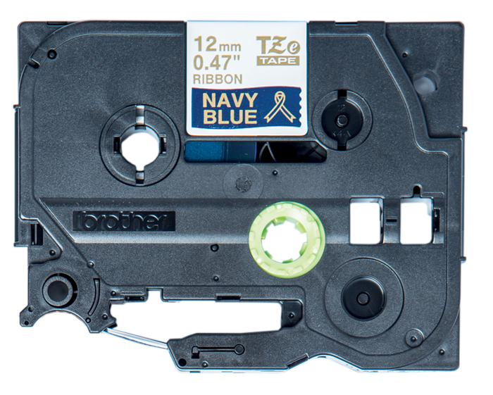 Brother TZeRE34 12mm Non Adhesive Ribbon Gold on Navy Blue DSBTZRN34