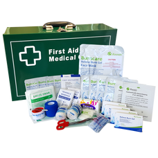 Burn Injury First Aid Kit Green Landscape Metal Wall Mount Box - Large Industrial DTFAKBK005GWM