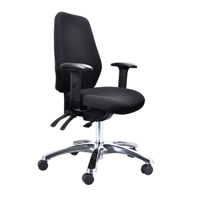 Buro Aura Ergo+ High Back Ergonomic Office Chair, with Armrest Black / Polished Aluminium / Ready to Assemble BS119HB-63+180-3+PC068