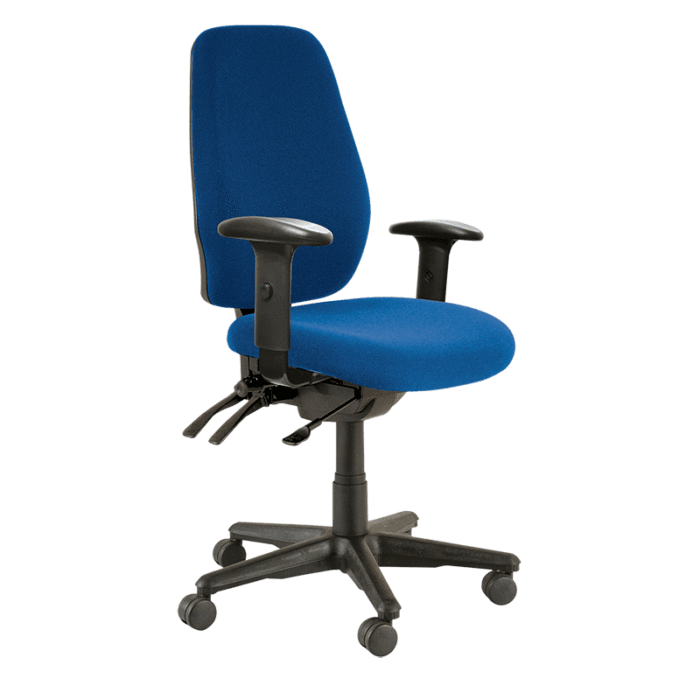 Buro Aura Ergo+ High Back Ergonomic Office Chair, with Armrest Blue / Black Nylon / Assembled - Delivery to commercial address BS119HB-61+180-3-AS-COM