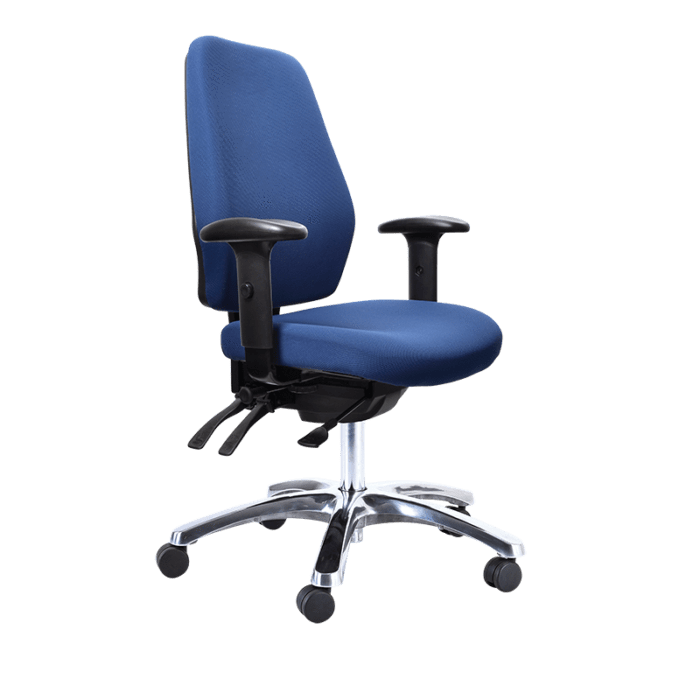 Buro Aura Ergo+ High Back Ergonomic Office Chair, with Armrest Blue / Polished Aluminium / Assembled - Delivery to commercial address BS119HB-61+180-3+PC068-AS-COM