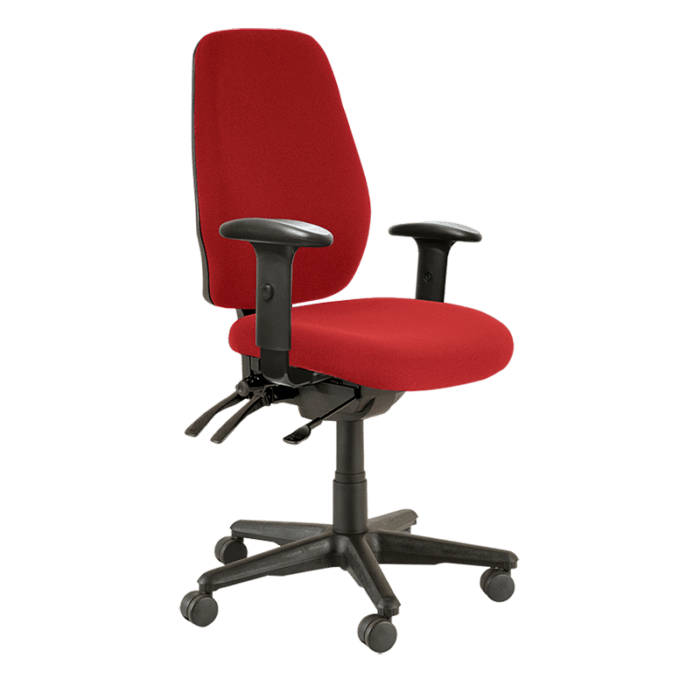 Buro Aura Ergo+ High Back Ergonomic Office Chair, with Armrest Red / Black Nylon / Assembled - Delivery to commercial address BS119HB-66+180-3-AS-COM