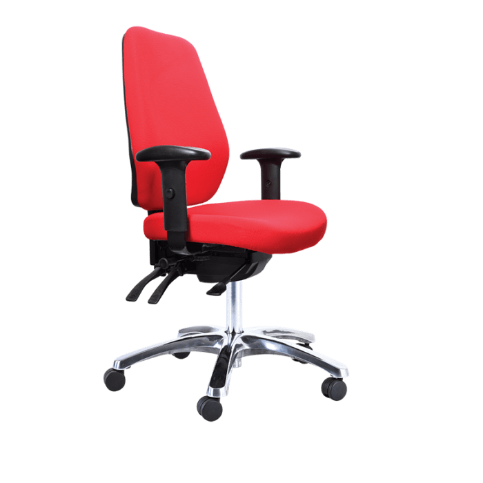 Buro Aura Ergo+ High Back Ergonomic Office Chair, with Armrest Red / Polished Aluminium / Assembled - Delivery to commercial address BS119HB-66+180-3+PC068-AS-COM