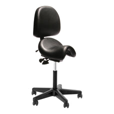 Buro Bambach Saddle Seat Chair, Sit Stand Chair, Black Vinyl, with Back BS156V-2