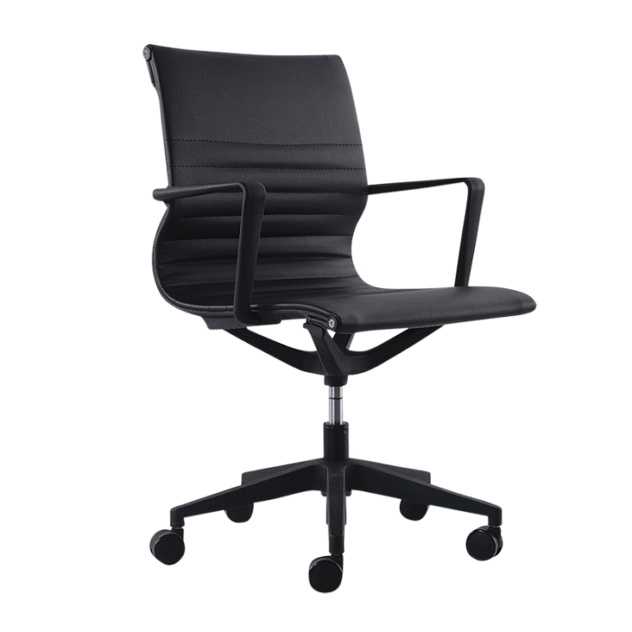 Buro Diablo Mid Back Office Chair With Armrests Black PU - Black Nylon or Polished Aluminium Base Black Nylon / Ready to Assemble BS136-PU3