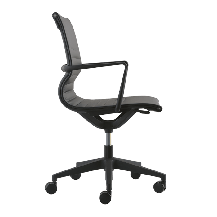 Buro Diablo Mid Back Office Chair With Armrests Grey Fabric Mesh Upholstery - Black Nylon or Polished Aluminium Base