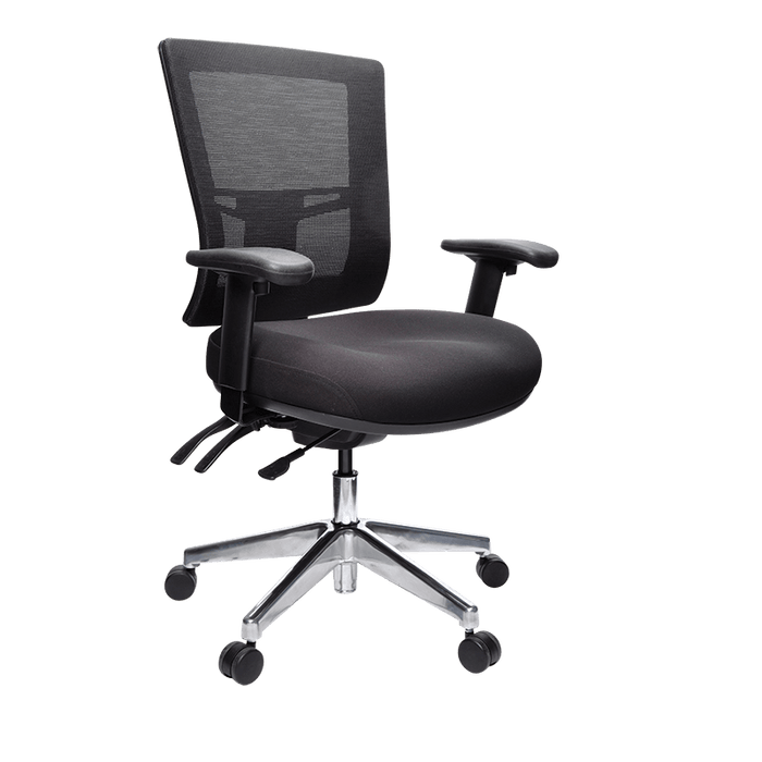 Buro Metro II 24/7 Mesh Back Ergonomic Chair, Polished Aluminium Base with Armrest, Assembled Delivery to commercial address BS222-153-SS+180-2-AS-COM
