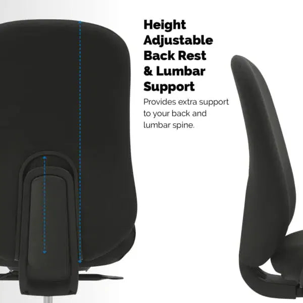 Buro Quantum Black Upholstered Back Chair with Height Adjustable Arms & Headrest BS169-63+169-ARMS+169-HDREST