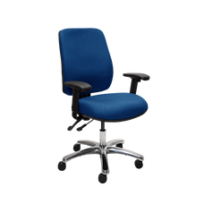 Buro Roma 2 Lever High Back Office Chair With Armrests - Black Nylon or Polished Aluminium Base Blue / Polished Aluminium / Assembled - Delivery to commercial address BS216-61+PC068+180-2-AS-COM