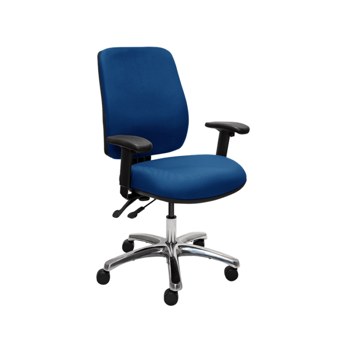 Buro Roma 2 Lever High Back Office Chair With Armrests - Black Nylon or Polished Aluminium Base Blue / Polished Aluminium / Assembled - Delivery to commercial address BS216-61+PC068+180-2-AS-COM