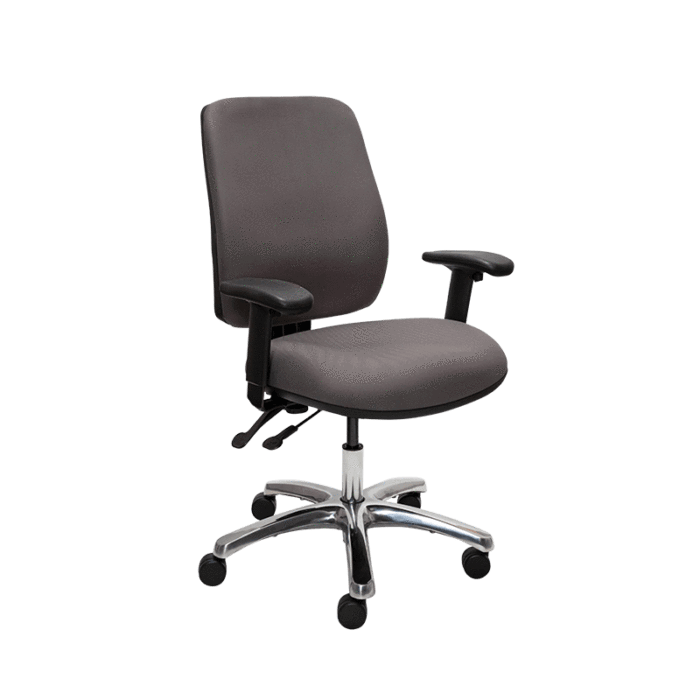 Buro Roma 2 Lever High Back Office Chair With Armrests - Black Nylon or Polished Aluminium Base Charcoal / Polished Aluminium / Assembled - Delivery to commercial address BS216-62+PC068+180-2-AS-COM