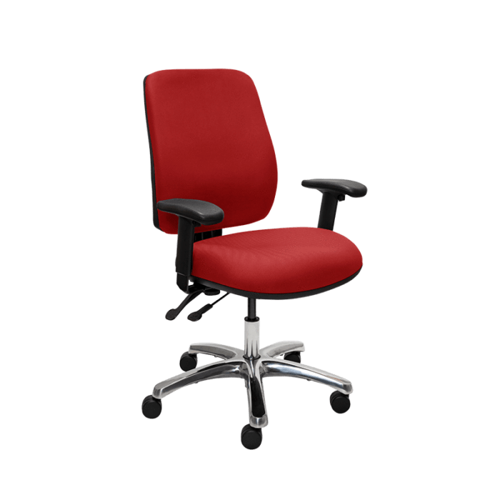 Buro Roma 2 Lever High Back Office Chair With Armrests - Black Nylon or Polished Aluminium Base Red / Polished Aluminium / Assembled - Delivery to commercial address BS216-66+PC068+180-2-AS-COM