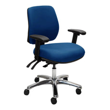Buro Roma 2 Lever Mid Back Ergonomic Office Chair with Armrest, Polished Aluminium Base, Blue Fabric, Assembled Commercial Address BS218-61+PC068+180-2-AS-COM