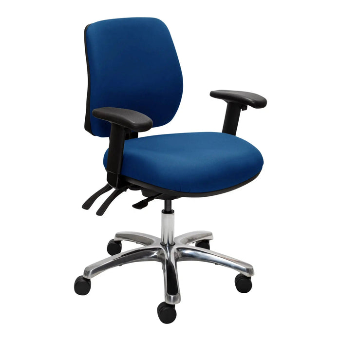 Buro Roma 2 Lever Mid Back Ergonomic Office Chair with Armrest, Polished Aluminium Base, Blue Fabric BS218-61+PC068+180-2