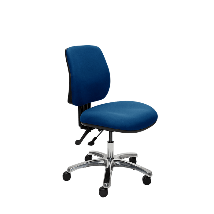 Buro Roma 2 Lever Mid Back Office Chair Blue / Polished Aluminium / Assembled - Delivery to commercial address BS218-61+PC068-AS-COM