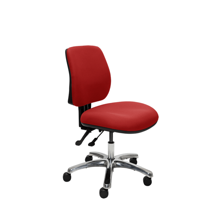 Buro Roma 2 Lever Mid Back Office Chair Red / Polished Aluminium / Assembled - Delivery to commercial address BS218-66+PC068-AS-COM