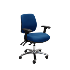 Buro Roma 3 Lever Mid Back Office Chair With Arm Rest Blue / Polished Aluminium / Assembled - Delivery to commercial address BS219-61+PC068+180-2-AS-COM