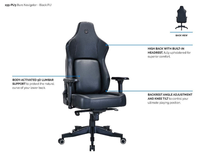 Buro X PowerA Navigator Ergo Gaming Chair, Black PU BS155-PU3