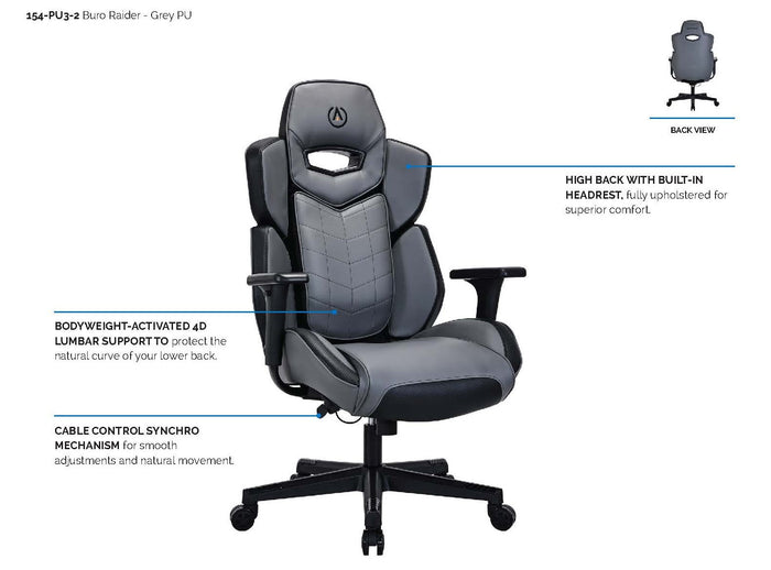 Buro X PowerA Raider Ergo Gaming Chair, Grey PU BS154-PU3-2