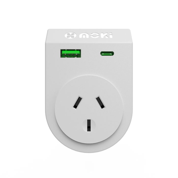 Moki Travel Power Adaptor Plus Outbound - AU/NZ to India + PD20W Type-C & QC 3.0 USB-A