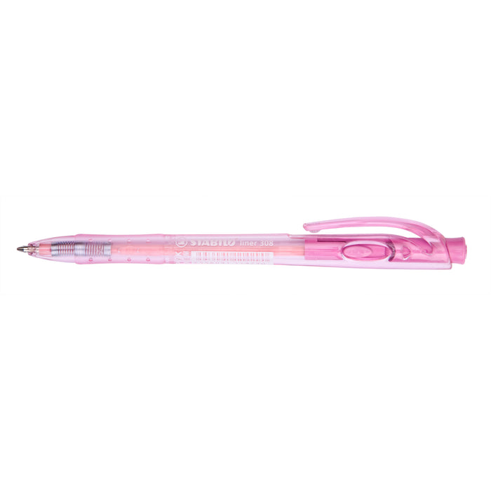 Stabilo 308 Liner Retractable Ballpoint Pen Medium Pink - Pack of 10