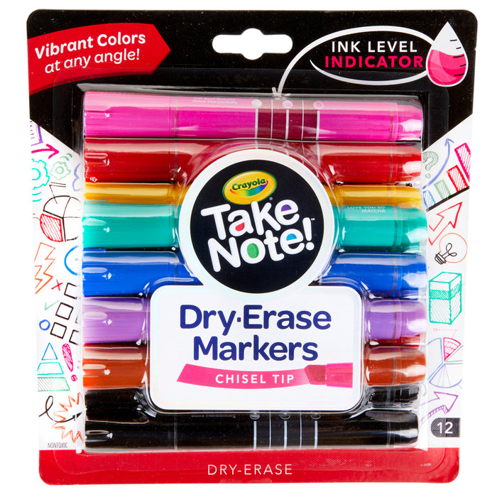 Crayola Take Note Whiteboard Broadline Markers, 12's pack