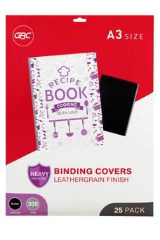 A3 Black Leathergrain Binding Cover 300gsm x 25's