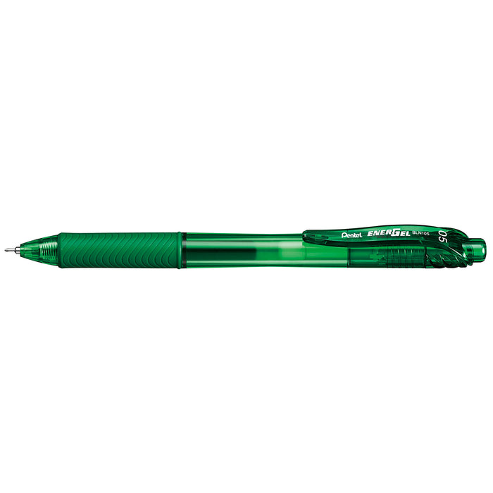 Pentel BLN105 Retractable Energel 0.5mm Gel Pen Green - Pack of 12