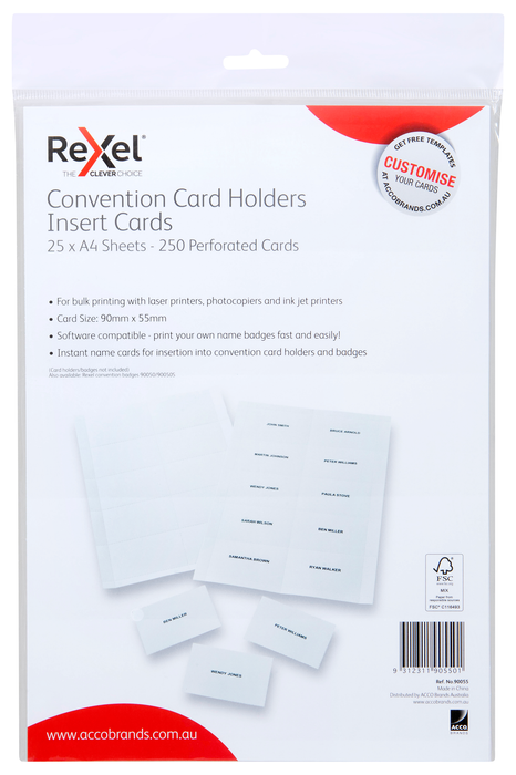 Rexel ID Convention Badge Insert Cards, 250's Pack