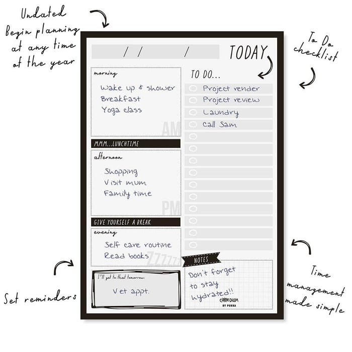 Carpe Diem Daily Planner Pad Black FPP9119CD