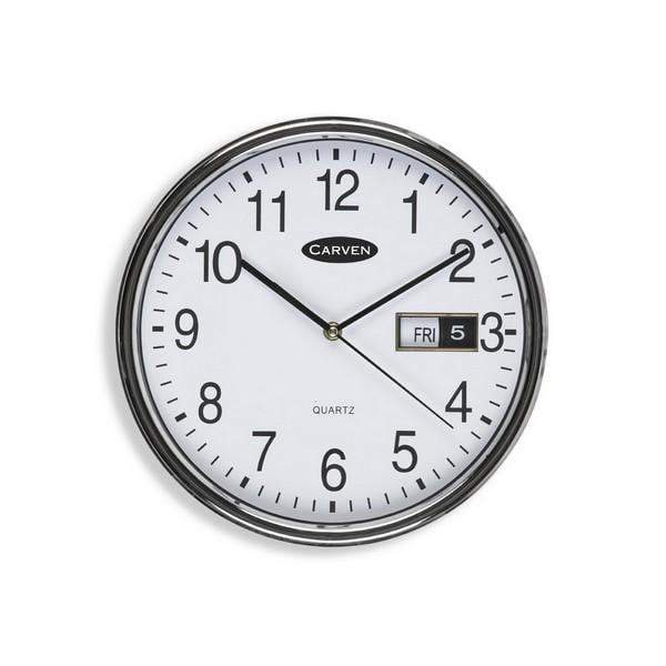 Carven Quartz Wall Clock With Day+Date 285mm Silver AOCL285SDATE