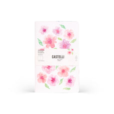 Castelli Quaderno Stitched Aquarello Plain Notebook, Peach Flowers, 130mm x 210mm CX1000794