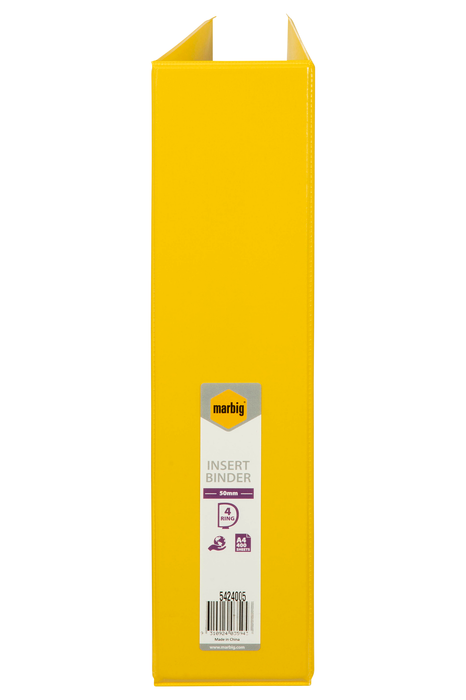 Marbig Overlay Insert Cover A4 Ring Binder 4/50 - Yellow
