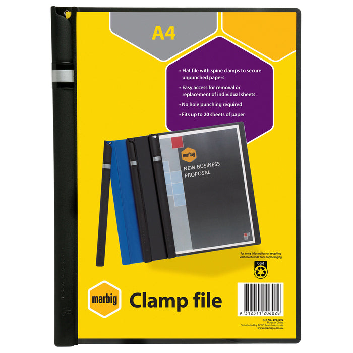 Marbig A4 Spine Clamp File - Black