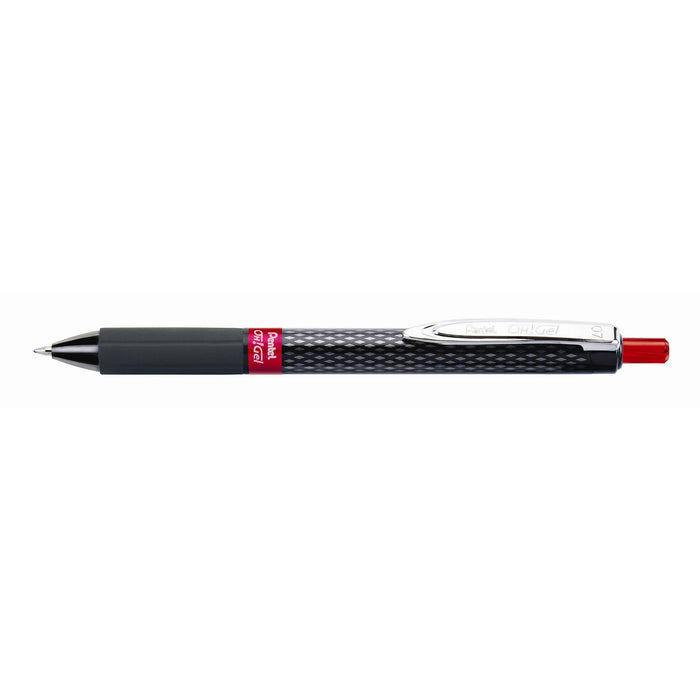 Pentel Oh Gel Gell Roller Pen Retractable K497 0.7mm Red - Pack of 12