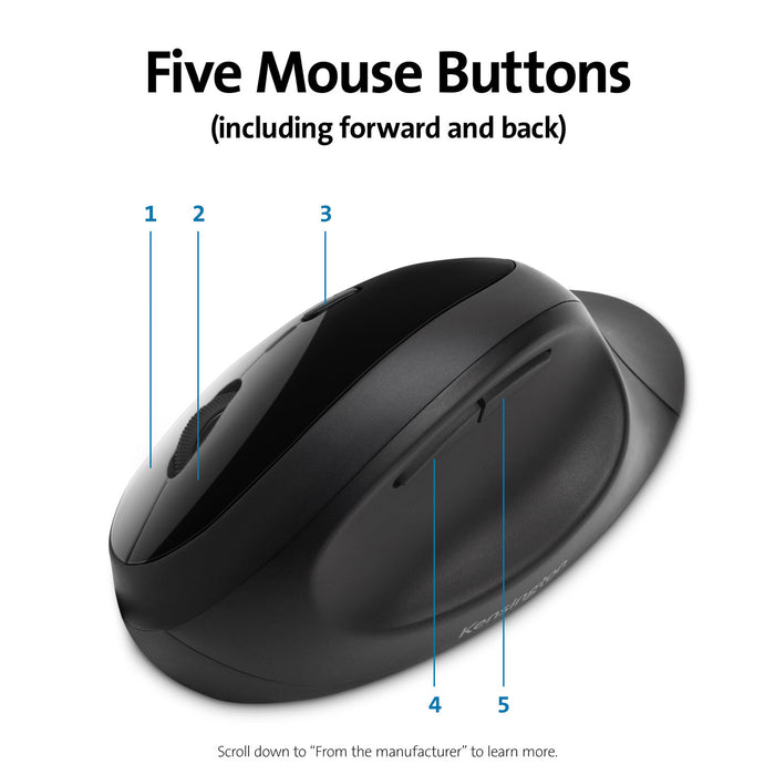 Kensington Pro Fit Ergo Dual Wireless Desktop Set, Keyboard & Mouse, Black, Wrist Support, Ergonomic