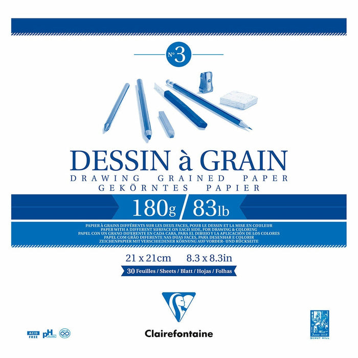 Clairefontaine Drawing Pad Grain 21cm x 21cm 180g 30 sheets FPC96631C