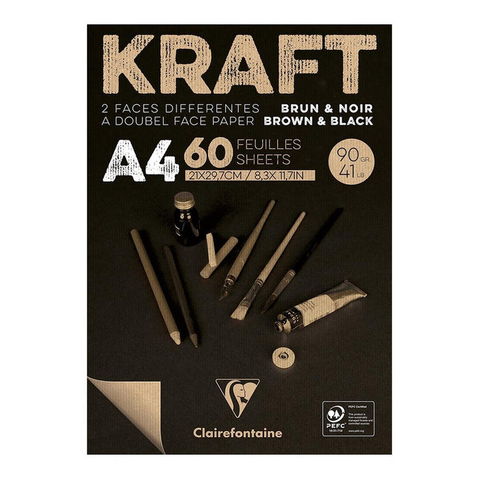 Clairefontaine Kraft Pad Brown Black A4 60 sheets FPC975818C