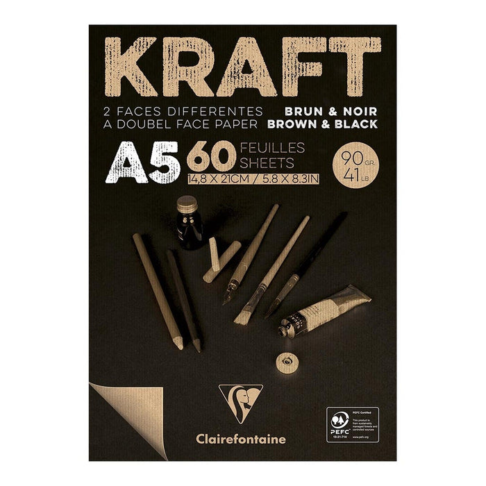 Clairefontaine Kraft Pad Brown Black A5 60 sheets FPC975817C