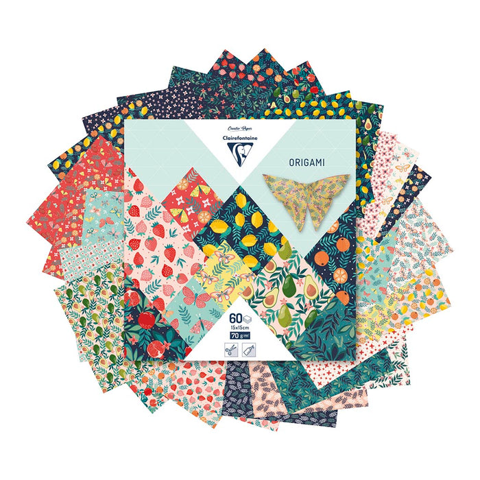 Clairefontaine Origami Paper Fruity Garden, 15x15cm, 60 Sheets FPC95357C