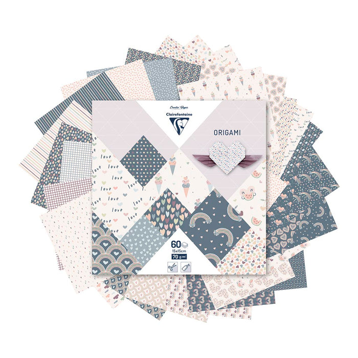 Clairefontaine Origami Paper Little Love, 15x15cm, 60 Sheets FPC95356C