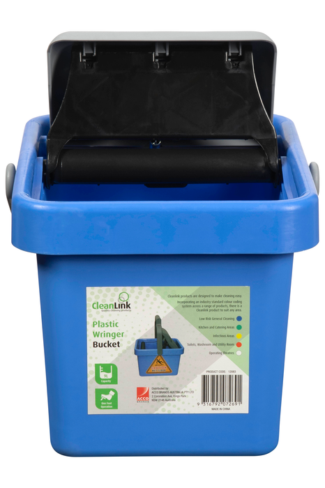 Cleanlink 9L Plastic Bucket with Wrangler, Blue AO12083