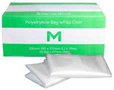 Clear Polyethylene Bag with Flap, 200mm x 370mm x 18mu, 3000 bags MPH1155