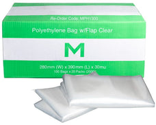 Clear Polyethylene Bag with Flap, 280mm x 390mm x 30mu, 2000 bags MPH1300